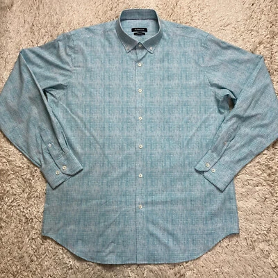 Bugatchi Shirt Mens Large Blue Performance Stretch Geometric Button Up - Image 1 of 4