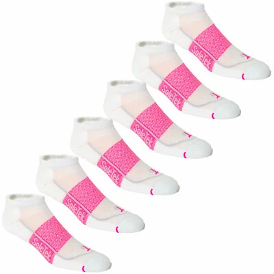 6 Pair Pack SoleTek Cool Running Lite Cushion Sock Wht/Pink - Made In The USA - Image 1 of 4
