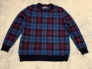 Club Room Sweater Mens Large Blue Red Plaid Merino Wool Blend Long Sleeve - Picture 1 of 6
