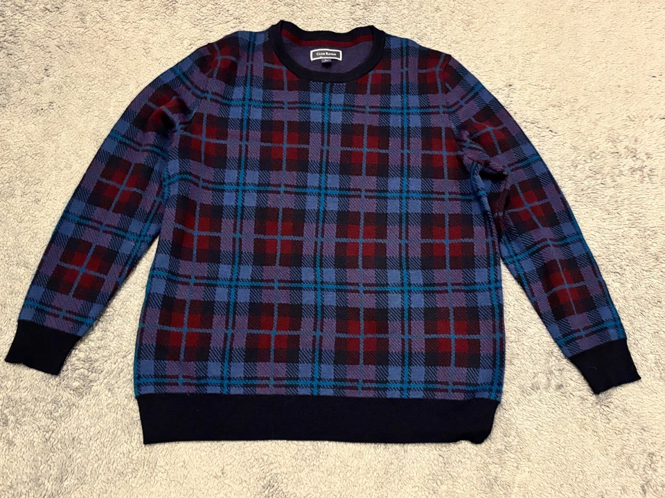 Suéter Club Room Para Hombre Grande Azul Rojo Cuadros Mezcla Lana Merino Manga Larga Foto 1 de 4
