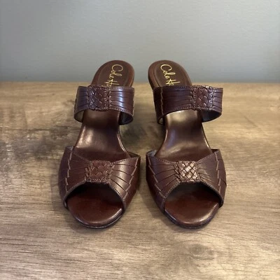 Cole Haan Air Huarache Slide Wedge Sandal Womens Size 6B Slip On Leather Carob - Image 1 of 4