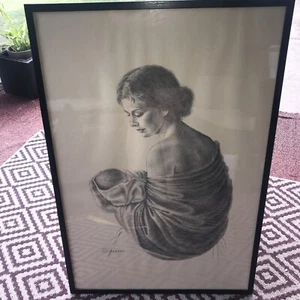 Seltenes Unikat Original Irene Spencer signiert gerahmt Mutter & Baby 37” x 25” - Bild 1 von 12