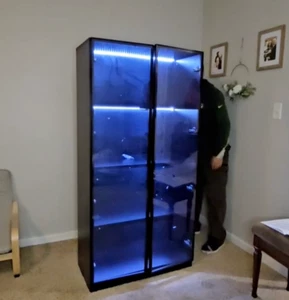 Black 63 inch Bookcase with Glass Door Display and 3 Color LED Lights - Picture 1 of 10