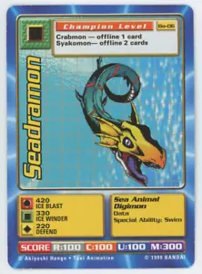 Tarjeta Bandai 1999 Digimon Digi Battle Series 1 Seadramon BO-06 - Imagen 1 de 7