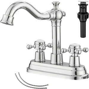 Polished Chrome Bathroom Faucet 2 Handles 4 Inches Centerset RV Bathroom Vanity - Picture 1 of 9