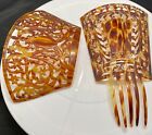 BEAUTY ANTIQUE SET OF TWO CELLULOID SPANISH MANTILLA BIG HAIR BACK COMBS Excel