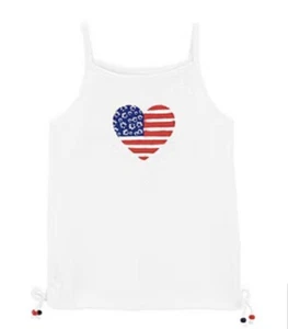 Carters  Girls White Square Neck Tank Top Red White Blue Heart Shape Size 14 NWT - Picture 1 of 3