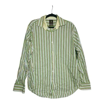 Camisa masculina longa Tailorbyrd SLV botão L listrada vertical amarela algodão egípcio - Imagem 1 de 4