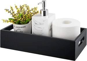 Bathroom Basket Wooden Toilet Tank Paper Basket with Handle for Organizing Black - Picture 1 of 7