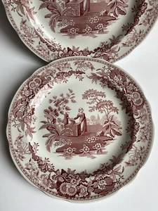 Spode Archive Collection Cranberry “Girl at Well” (2) Dinner Plates England - Picture 1 of 6