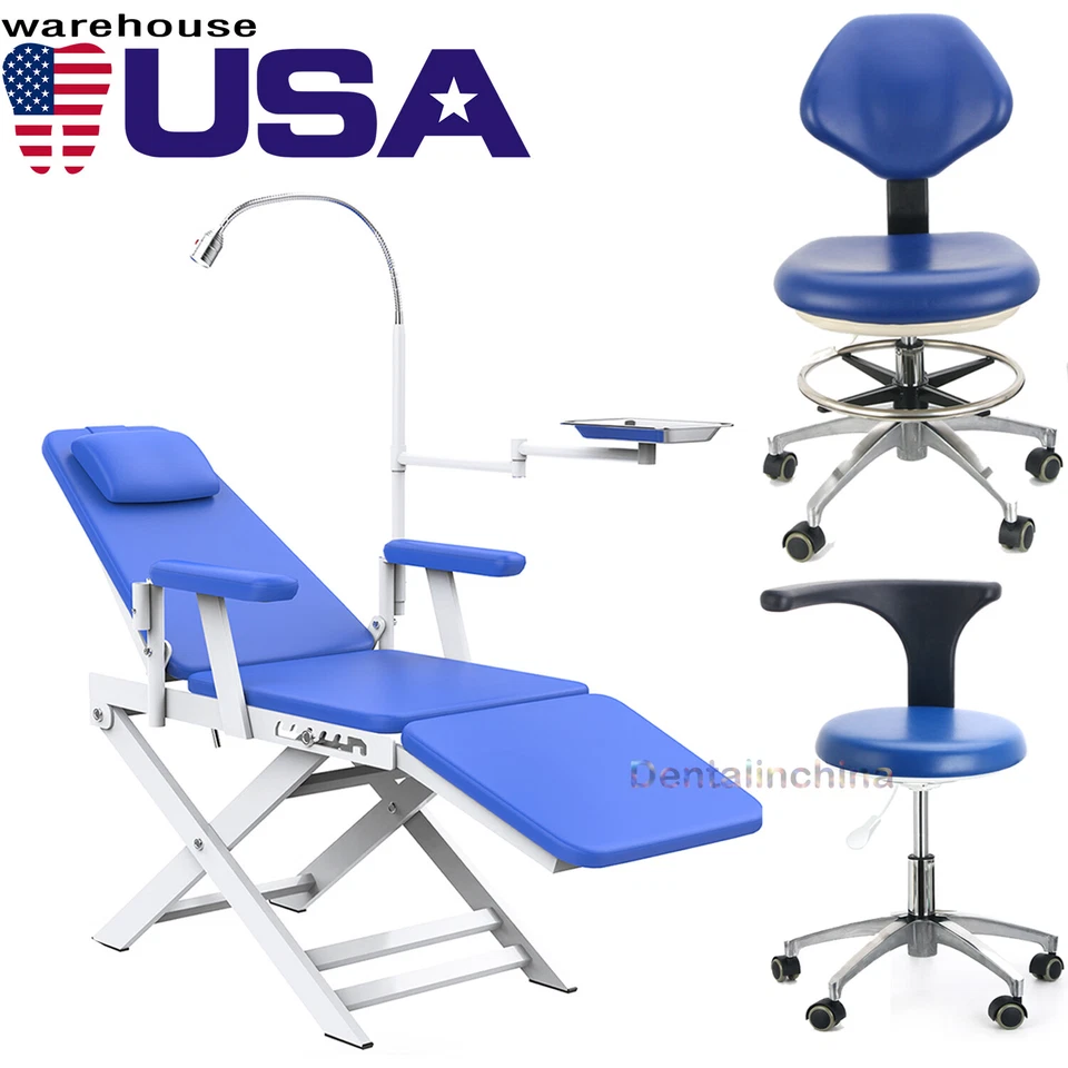 Portable Dental Folding Chair Adjustable With Rechargeable LED Light/Chair Stool - Image 1 of 1