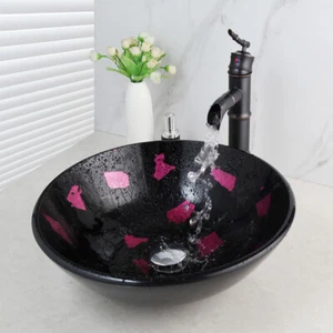 Cuarto de baño Purple Tempered Glass Bowl Vessel Basin Sink + ORB Mixer Faucet Set - Imagen 1 de 8