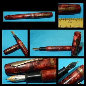VINTAGE RED MARBLE FOUNTAIN PEN OSMIROID S10 FINE NIB - LEVER FILLER - Picture 1 of 8