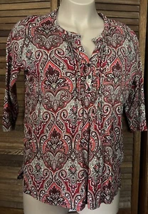 Jones New York Mujer Blusa Manga 3/4 Rojo Patrón Paisley Talla 1X - Imagen 1 de 2