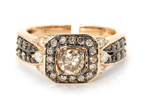 14k Rose Gold Round Diamond Halo Brown Cognac Bridal Wedding Engagement Ring Set - Picture 1 of 6