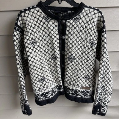 Dale of Norway Cardigan Medium 100% Wool Ivory Black Sweater Cottagecore - Image 1 of 4