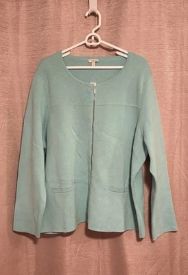 NWT Talbots Women’s Size 3X Teal Cotton Round Neck Long Sleeve Full Zip Sweater - Image 1 of 4