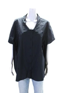 Amici By Baci Womens Short Sleeves Crew Neck Button Down Shirt Navy Blue Size Ex - Picture 1 of 5