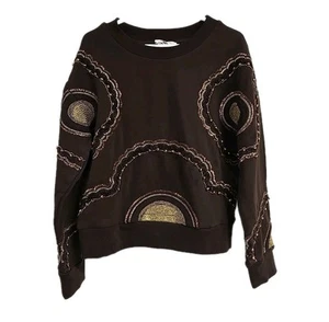 Sudadera Pullover Anthropologie Ollari Embellecida Marrón 100% Algodón Para Mujer’s L - Imagen 1 de 13