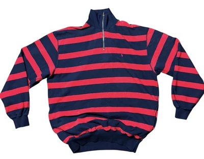 Camisa Pullover De Colección Años 80 POLO RALPH LAUREN 1/4 Cremallera Rayas Hombres L PONY ROJO Foto 1 de 4