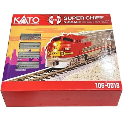 Kato 106-0018 Santa Fe Super Chief 初学者火车套装 带轨道/电源包 N 比例 — 第 1/3 张图片