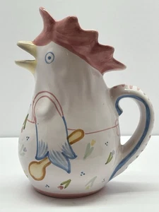Jarrón italiano pintado a mano de cerámica gallo pollo chef jarra 9,5" ~ ¡DE COLECCIÓN! - Imagen 1 de 8