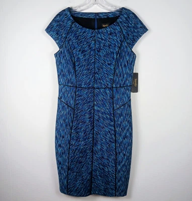 Vestido Laundry Shelli Segal Azul Mangas Cortas Vaina Tejido Elastizado Carrera Talla 4 Foto 1 de 4