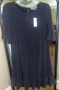 New Anthropology Carbon Black Gray Short Sleeve Ruffle Ham Mini Dress Size S - Picture 1 of 6