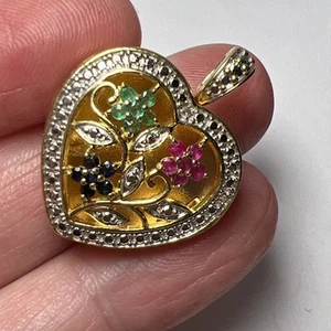 Vintage PAJ Sterling Silber 925 Gold Vermeil Herz Medaillon Rubin Saphir Smaragd - Bild 1 von 11