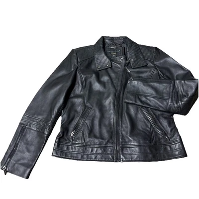 Chaqueta de moto Bernardo de cuero negra suave para mujer talla L forrada con cremallera completa Foto 1 de 4