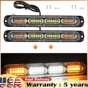 12/24V Amber/White Led Emergency Strobe Lights Bar For Truck Vehicle ATVs 2PCS - Picture 1 of 12