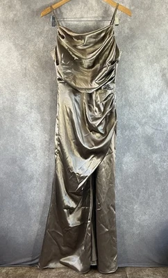 Birdy Grey Maxi Dress Women Small Metallic Silver / Gold Lisa Long High Slit 90s - Image 1 of 4