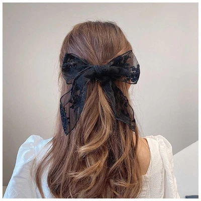 Cordón de pinza de pelo con moño de encaje grande vintage - accesorios para el cabello con moño de seda negro para... Foto 1 de 4