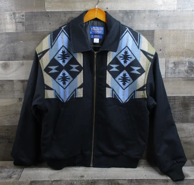 Pendleton Jacket Mens Medium Black Wool Aztec Western Bomber Thinsulate Made USA - Image 1 of 4
