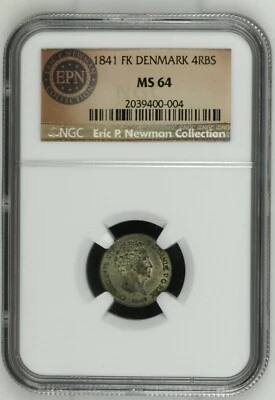 1841 FK Denmark 4 Rigsbankskilling - Eric P Newman Collection NGC MS 64 - Image 1 of 4