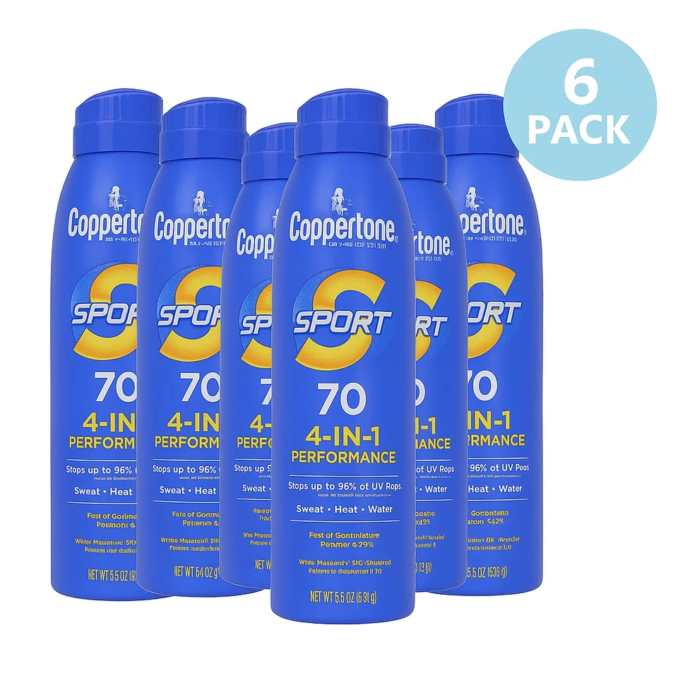 Coppertone Sport SPF 70 солнцезащитный спрей 5,5 унц 6 упаковок срок годности 10/2025 новый - Изображение 1 из 1