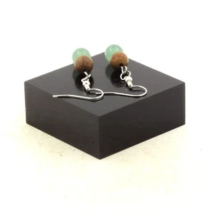 Pendientes 2 Perlas De Aventurina + Madera 8 Mm De Acero Inoxidable - Imagen 1 de 2