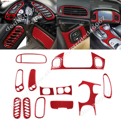 Juego completo de molduras interiores de fibra de carbono roja de 14 piezas para Chevrolet Corvette C5 1998-04 Foto 1 de 4