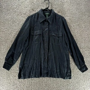 Lauren Ralph Lauren Linen Shirt Womens 12P Petite Black Button Up Lades Casual - Picture 1 of 10