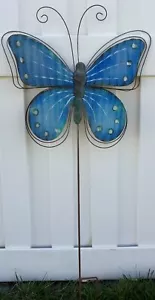 Large Blue Butterfly Metal Garden Stake Lawn Stake Outdoor Decor 41 in X 18.5 in - Picture 1 of 4