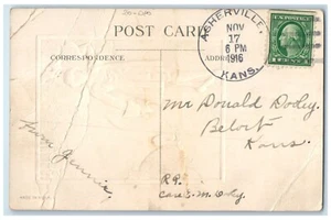 1916 Thanksgiving Asherville Kansas KS To Beloit DPO Duane Cancel Postcard - Picture 1 of 2