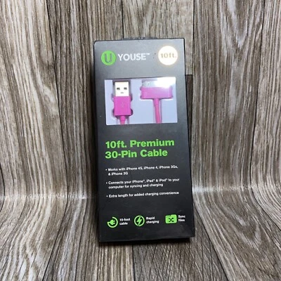 New U Youse 10ft Premium 30-Pin Cable iPhone 4s,4,3G.iPod Sync Charge - Image 1 of 2