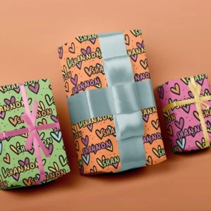 Name Personalized Birthday Gift Wrapping Paper Roll w/ Romantic Hearts Gift Wrap - Picture 1 of 18