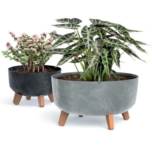 Round Low Concrete Look Planter Flower Pot Indoor Outdoor Garden Decor With Legs - Image 1 of 1
