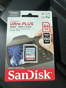 SanDisk Ultra PLUS 64GB SDXC UHS-I Memory Card - Picture 1 of 2