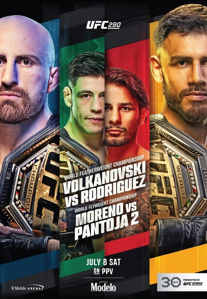 Fight Poster UFC 290 Volkanovski vs. Rodríguez 11X16 Moreno vs Pantoja 2