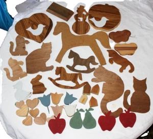 LOTE GRANDE DE PATRONES DE MADERA ARTESANAL CABALLO MECEDOR CORAZÓN TULIPÁN MARIPOSA FRUTA MÁS - Imagen 1 de 9
