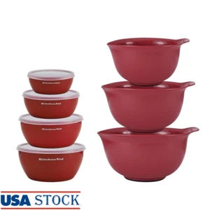 Nesting Plastic Mixing Bowl Set W/ Lids 7 Piece Dishwasher Safe Prep Bowls New - Picture 1 of 7