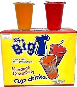 Paquete de 24 bebidas Big T sin azúcar sabor naranja y frambuesa con pajitas de papel - Imagen 1 de 7