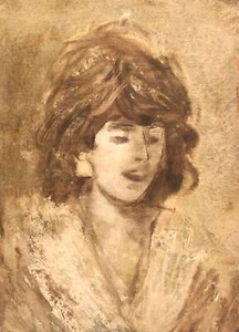 Pintura acuarela realista vintage retrato de una mujer - Imagen 1 de 11